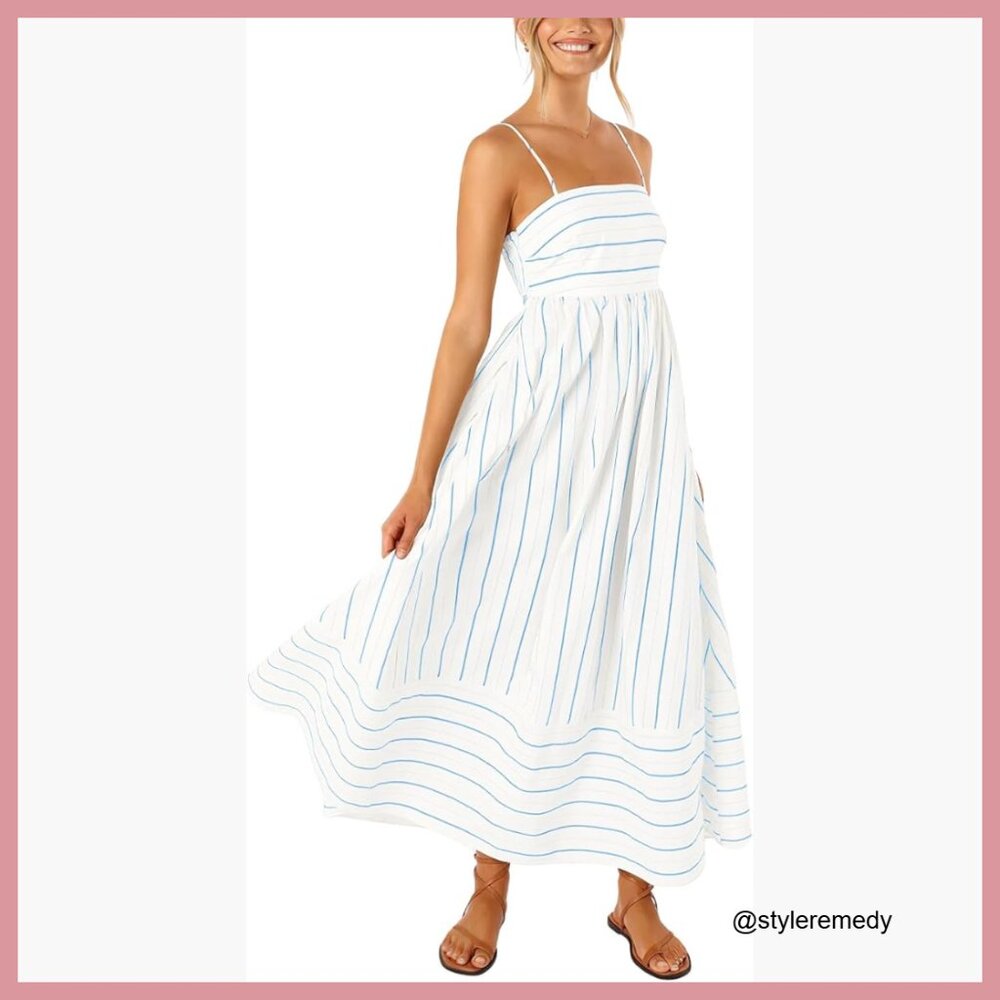 Striped Maxi Dress with Smocked Back, Spaghetti Straps, and Pockets